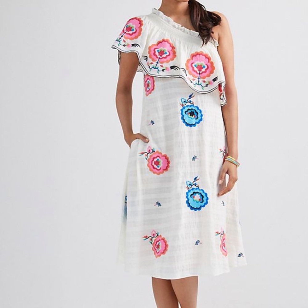 NWT Anthropologie Embroidered One-Shoulder Midi Dress Plenty by Tracy Re…